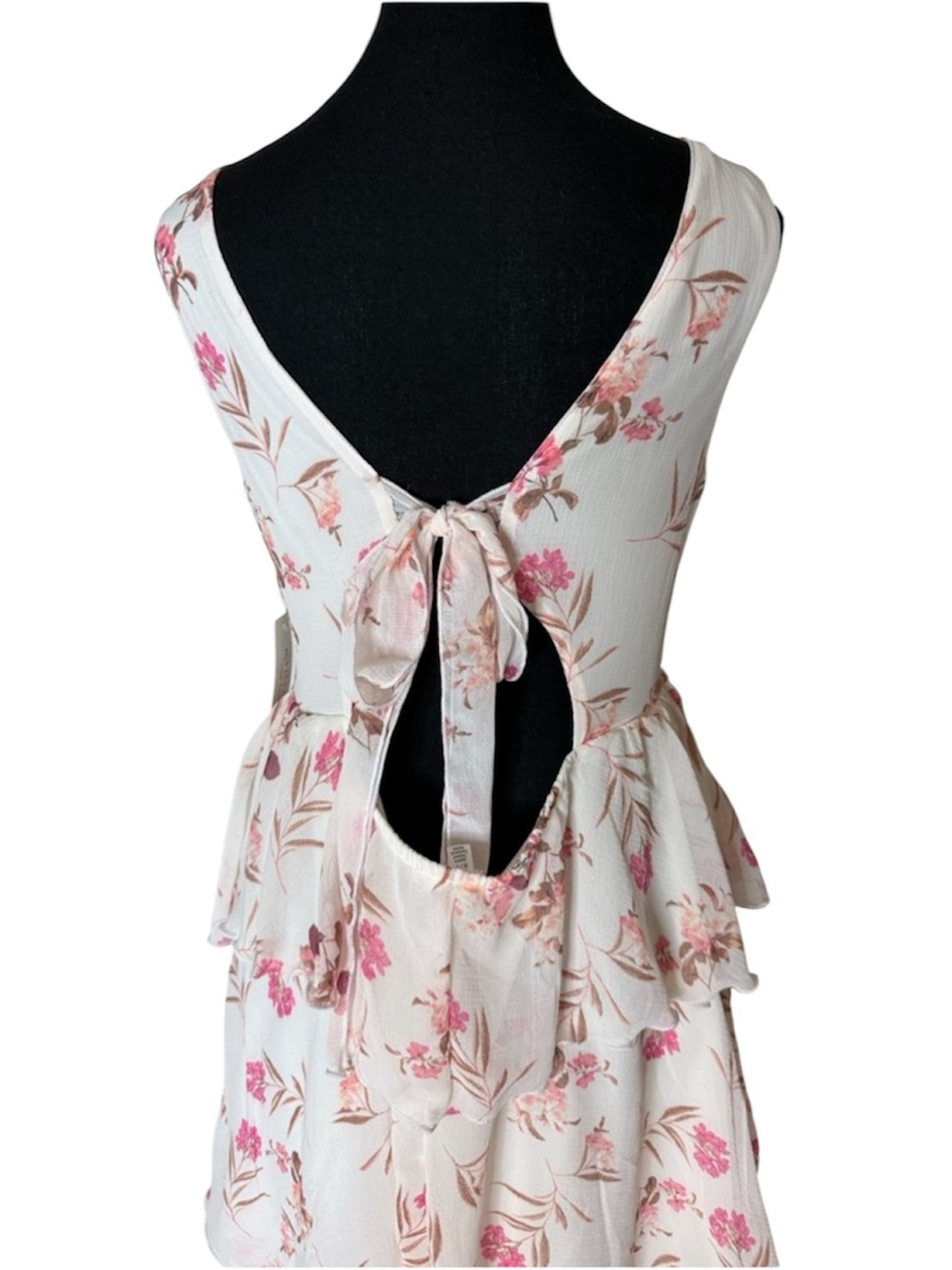KIRIOUS New White Floral Flowy Tiered Maxi Dress Ruffles Layers Sleeveless Small